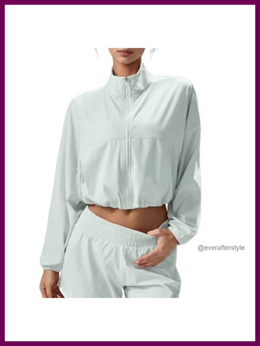 UPF 50+ Cropped Zip Up Workout Jacket Long Sleeve Anorak